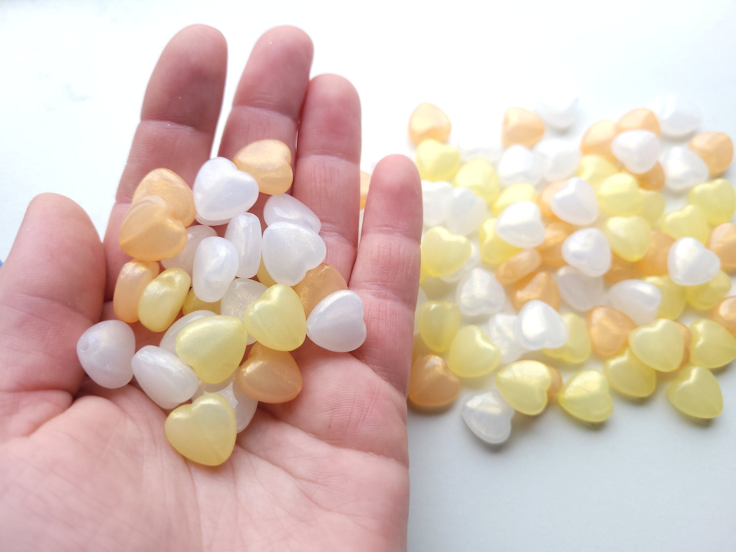 50pc Heart beads , 14mm , glitter pastel sunshine beads , irridescent shimmer beads