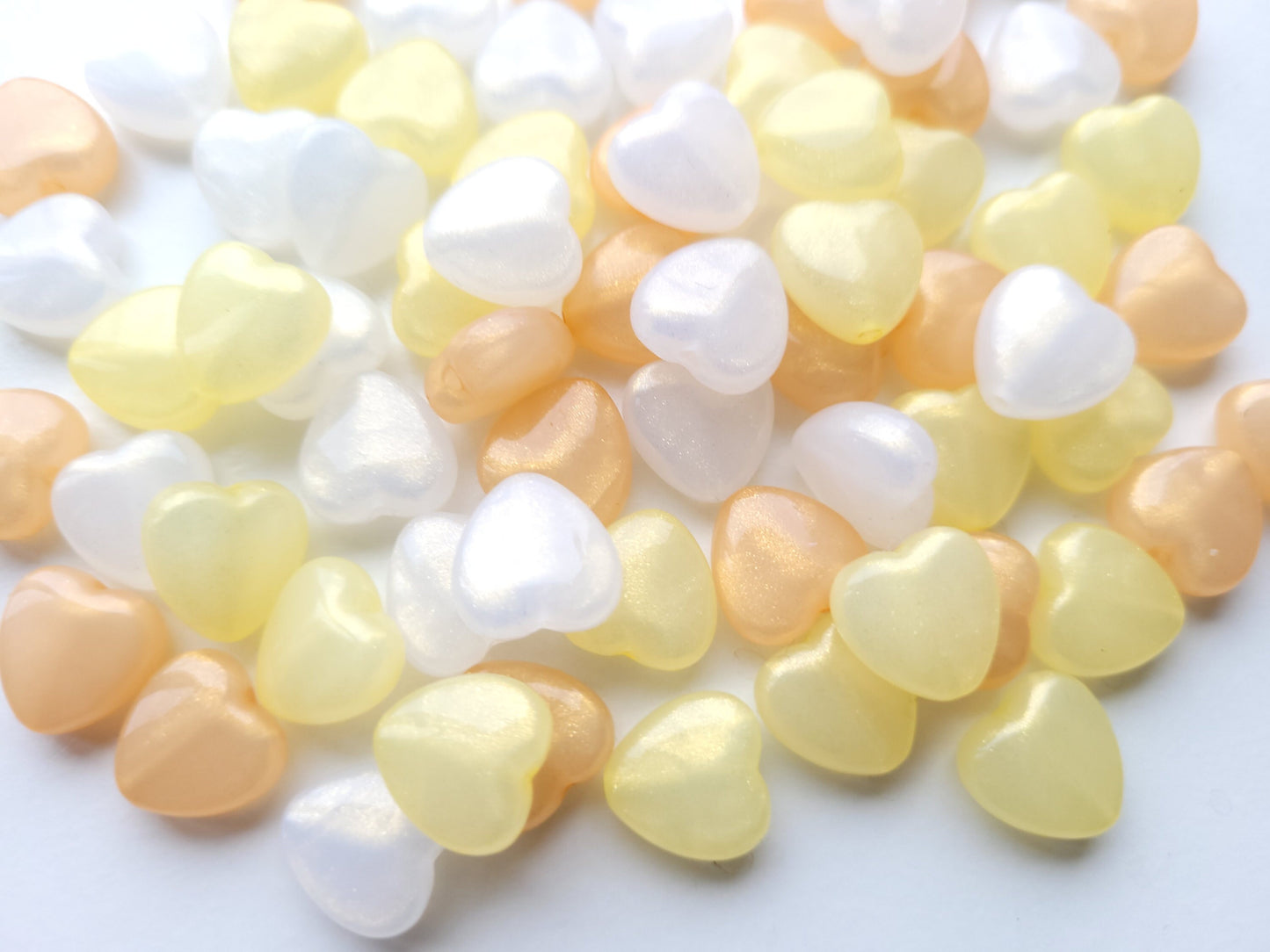 50pc Heart beads , 14mm , glitter pastel sunshine beads , irridescent shimmer beads