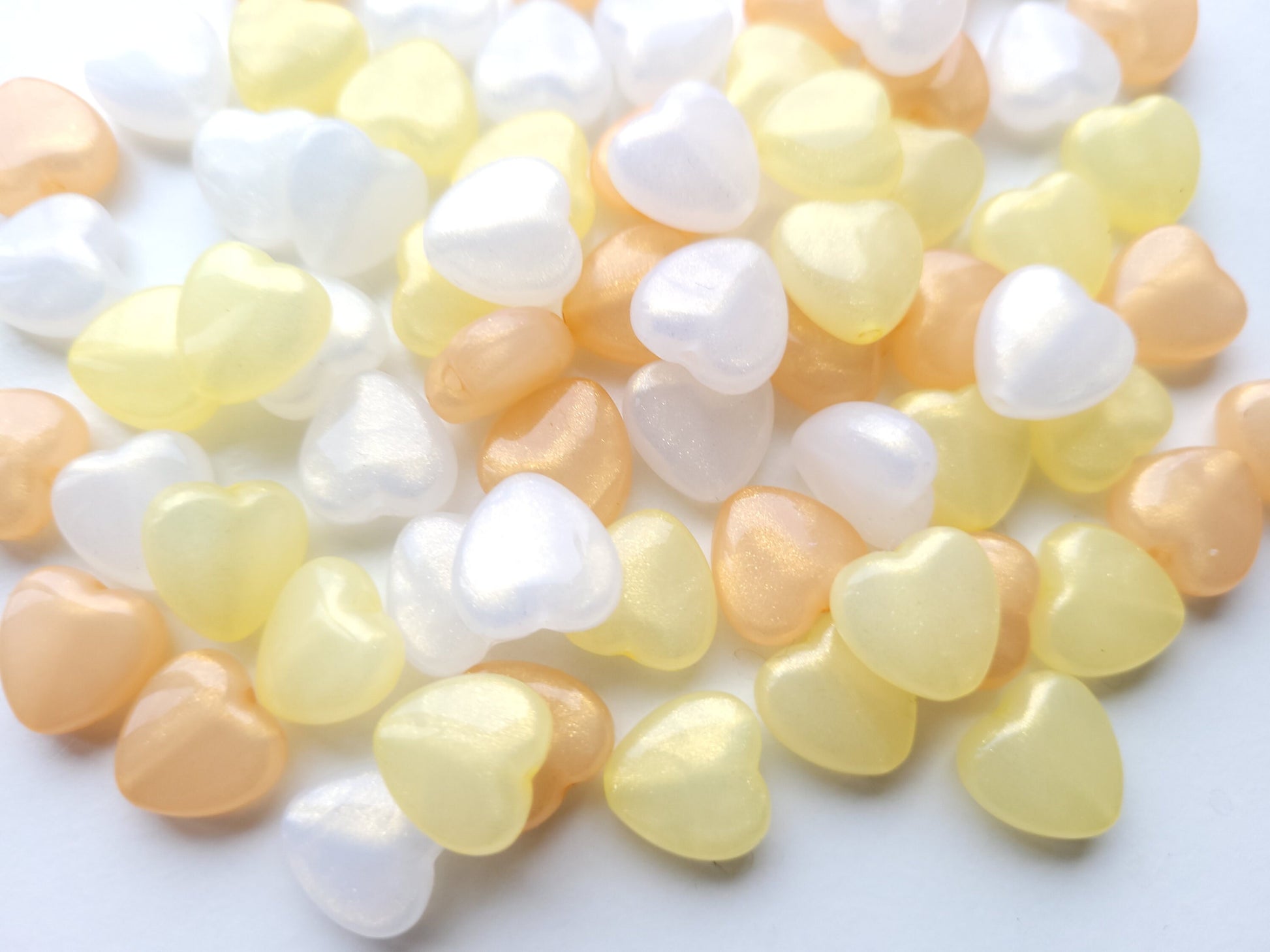 50pc Heart beads , 14mm , glitter pastel sunshine beads , irridescent shimmer beads