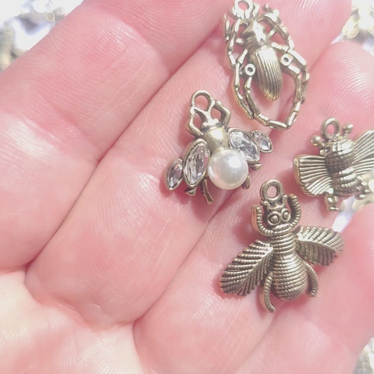 Antique Bronze bee and insect charm mix - Bling charms