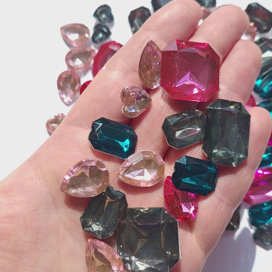 Faceted Bling Cabochon Mix - Teal & Pinks