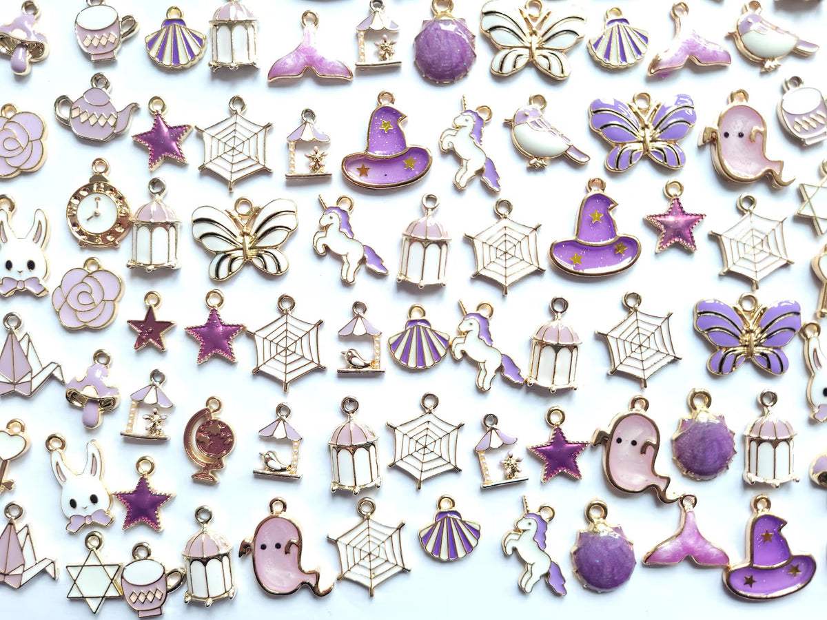 Purple enamel charms - jewellery making charms - Spider charms , Halloween