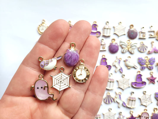 Purple enamel charms - jewellery making charms - Spider charms , Halloween