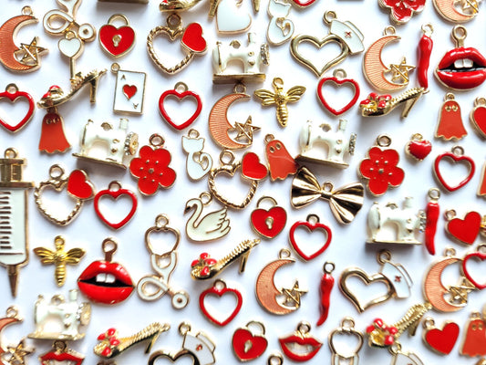 Red enamel charms - jewellery making charms - Variety Pack - Bows, Flowers, Ghosts, Medical