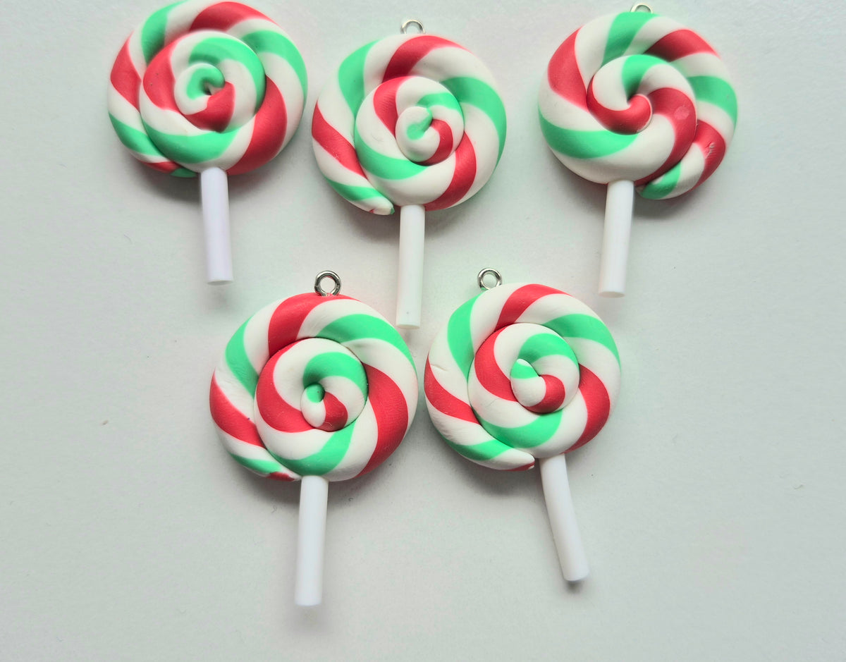 Lollipop charm - Jewellery Making - Fake candy - Green & Red