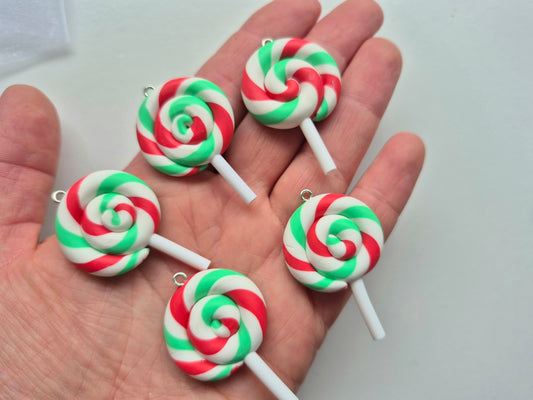 Lollipop charm - Jewellery Making - Fake candy - Green & Red