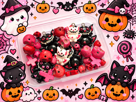 Pink & Black gizmo halloween bead and charm kit